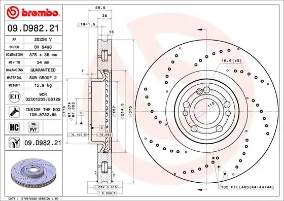 Disco de freno 09D98221 Brembo