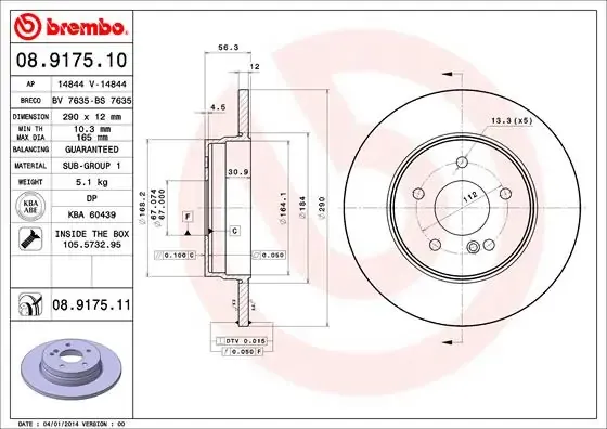 Disco de freno trasero 08917510 Brembo