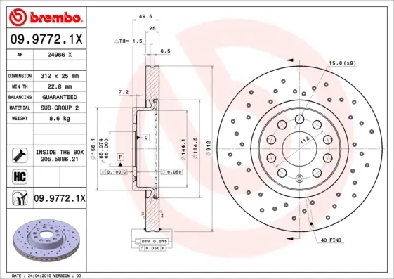 Disco de freno 0997721X Brembo
