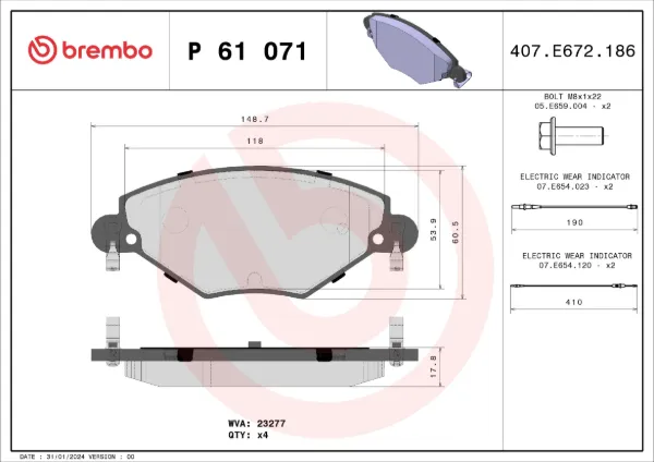 Pastillas de freno P61071 Brembo