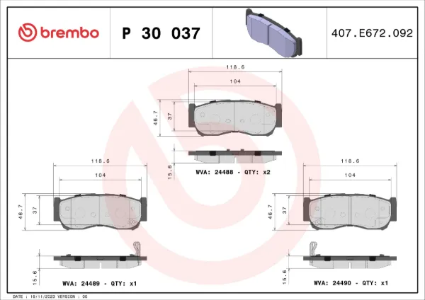 Pastillas de freno traseras P30037 Brembo