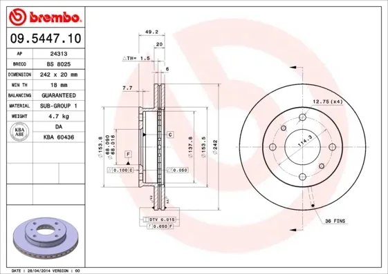 Disco de freno 09544710 Brembo