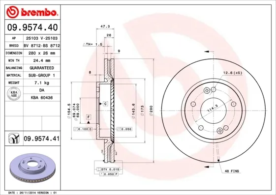 Disco de freno 09957441 Brembo