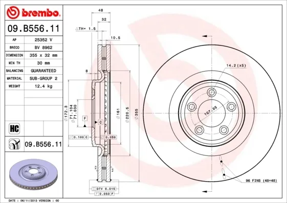 Disco de freno 09B55611 Brembo