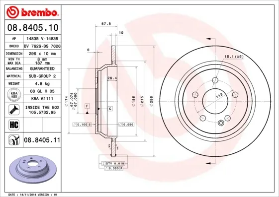 Disco de freno trasero 08840510 Brembo