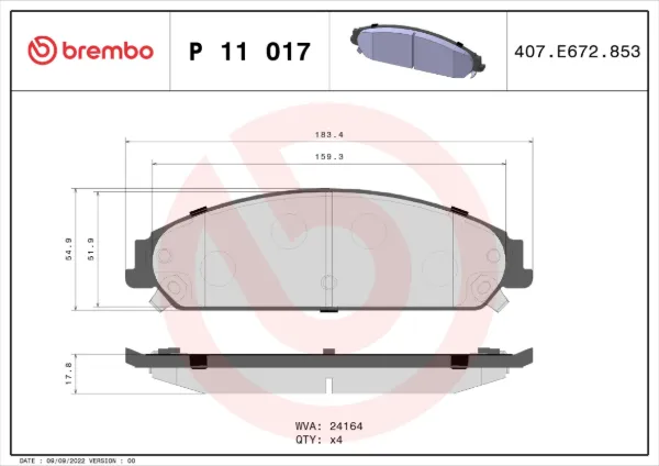 Pastillas de freno P11017 Brembo