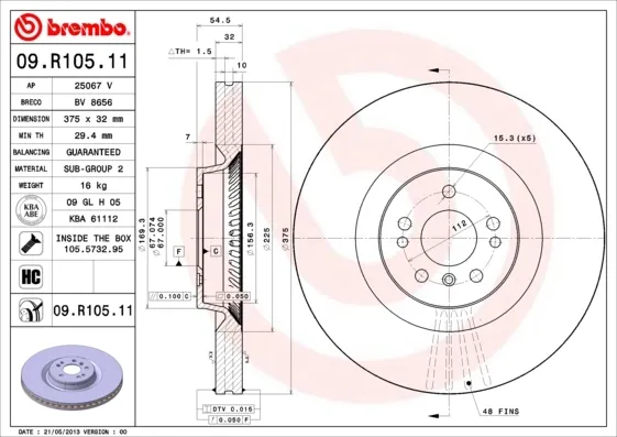 Disco de freno 09R10511 Brembo