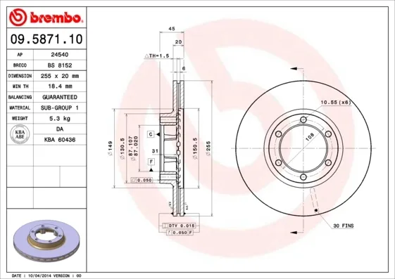 Disco de freno 09587110 Brembo