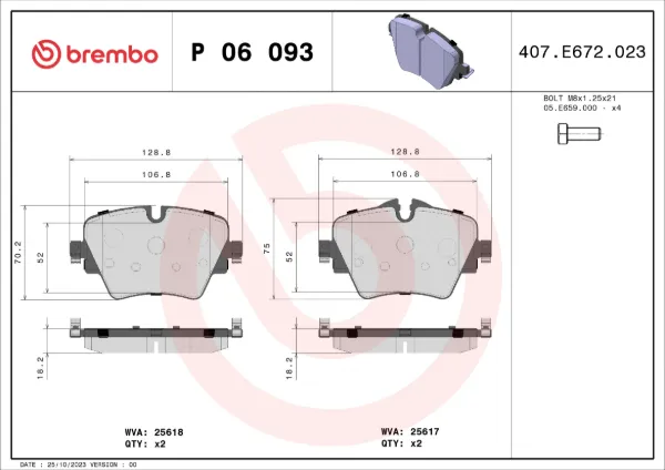 Pastillas de freno P06093 Brembo