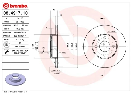 08.4917.10 Brembo disco de freno trasero