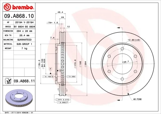 Disco de freno 09A86810 Brembo