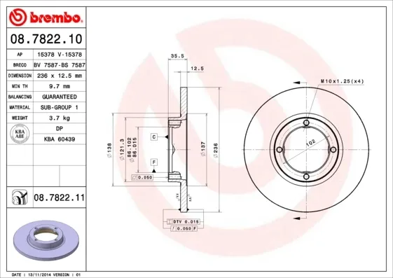Disco de freno 08782210 Brembo