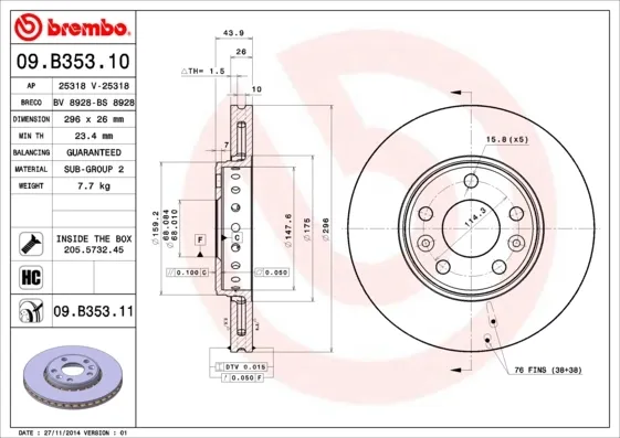 Disco de freno 09B35311 Brembo