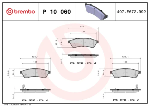 Pastillas de freno traseras P10060 Brembo