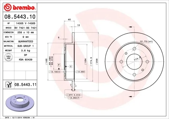 Disco de freno trasero 08544311 Brembo