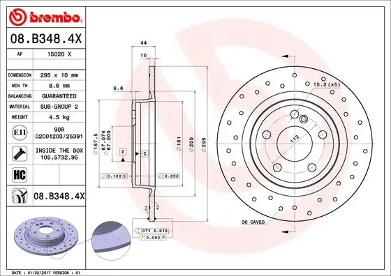 Disco de freno trasero 08B3484X Brembo