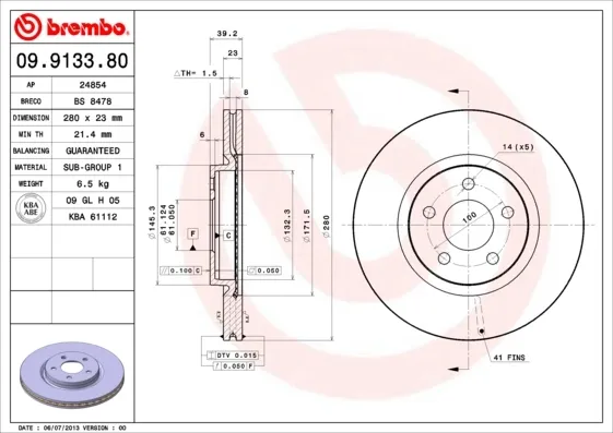Disco de freno 09913381 Brembo
