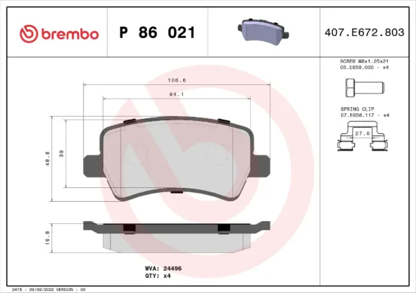 Pastillas de freno traseras P86021 Brembo