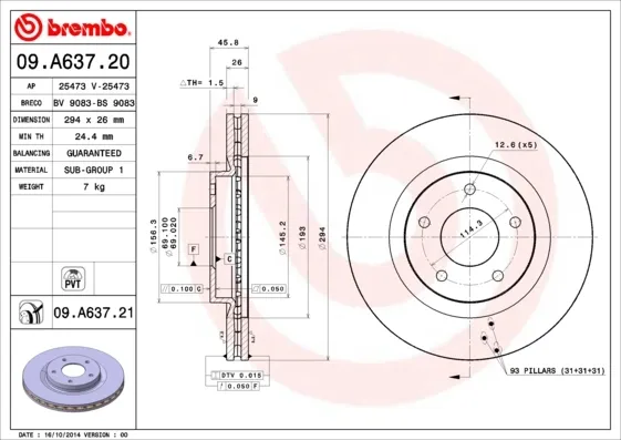 Disco de freno 09A63720 Brembo
