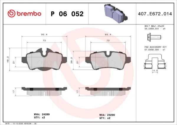 Pastillas de freno traseras P06052 Brembo