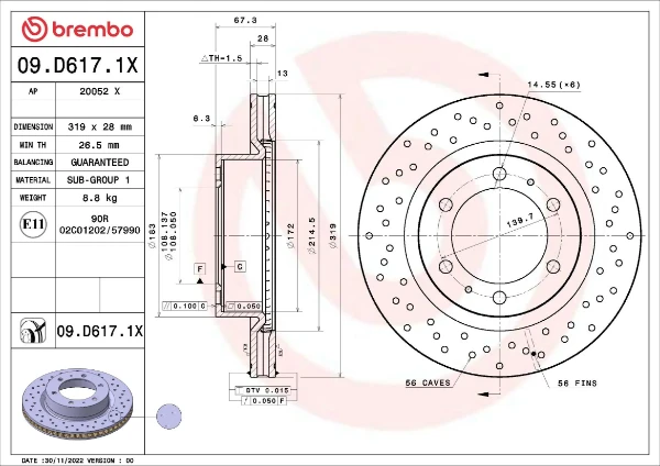 09.D617.1X Brembo freno de disco delantero