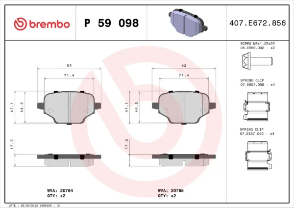 Pastillas de freno traseras P59098 Brembo