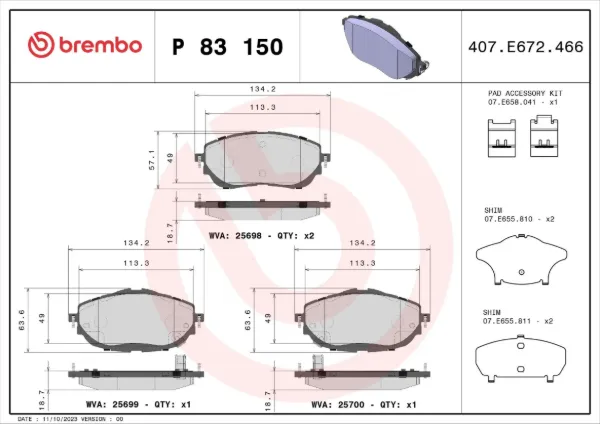 Pastillas de freno P83150 Brembo