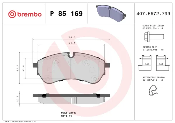 Pastillas de freno P85169 Brembo