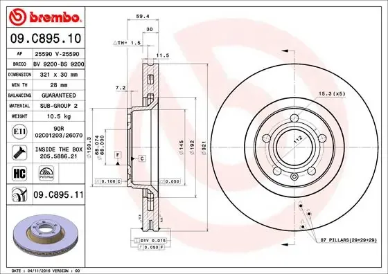 Disco de freno 09C89511 Brembo