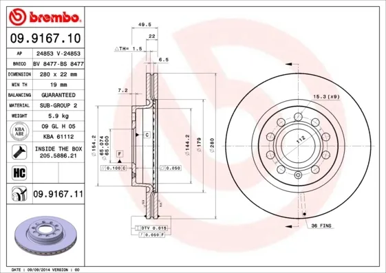 Disco de freno 09916711 Brembo