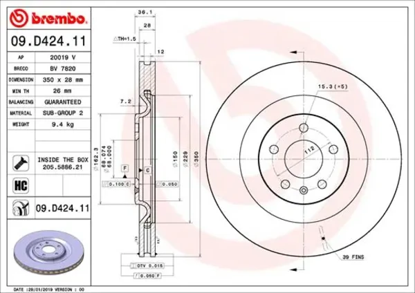 09.D424.11 Brembo disco de freno trasero