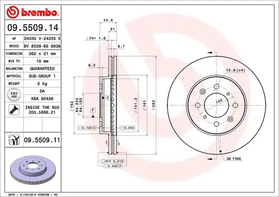 Disco de freno 09550914 Brembo