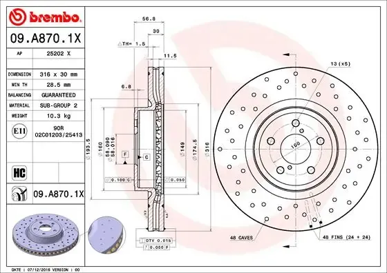 Disco de freno 09A8701X Brembo