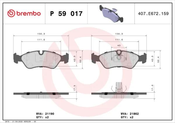 Pastillas de freno P59017 Brembo