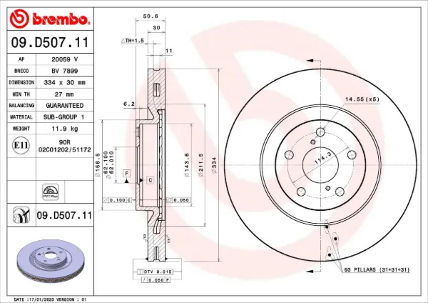 Disco de freno 09D50711 Brembo