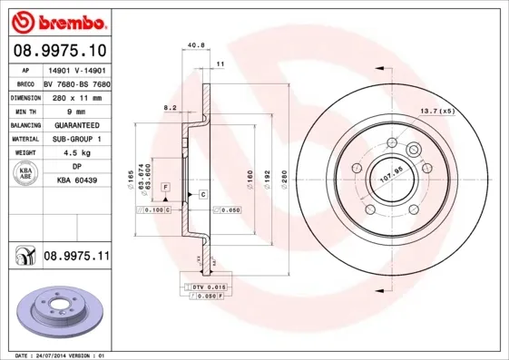 Disco de freno trasero 08997511 Brembo