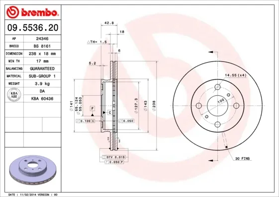Disco de freno 09553620 Brembo