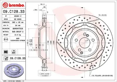 Disco de freno trasero BREMBO 09C12833