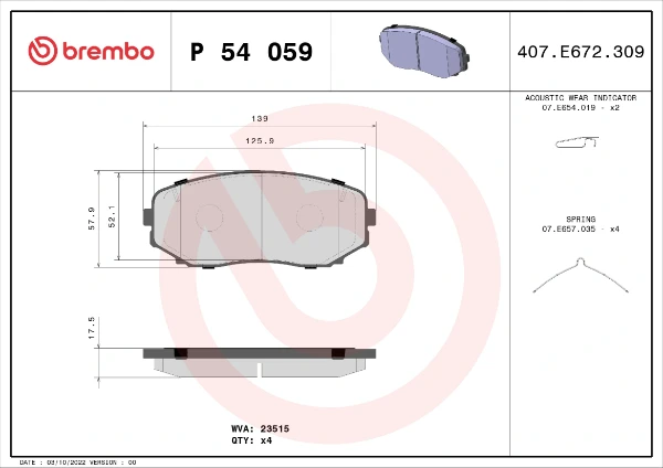 P54059 Brembo pastillas de freno delanteras