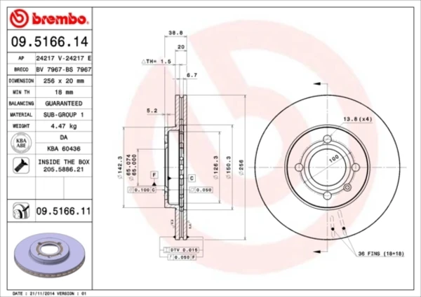 09.5166.11 Brembo freno de disco delantero