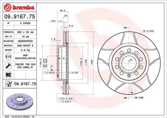 Disco de freno 09916775 Brembo