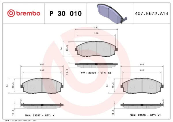 Pastillas de freno P30010 Brembo