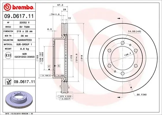 Disco de freno 09D61711 Brembo