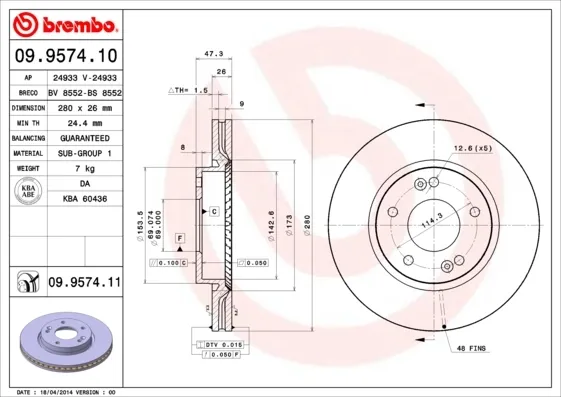 Disco de freno 09957410 Brembo