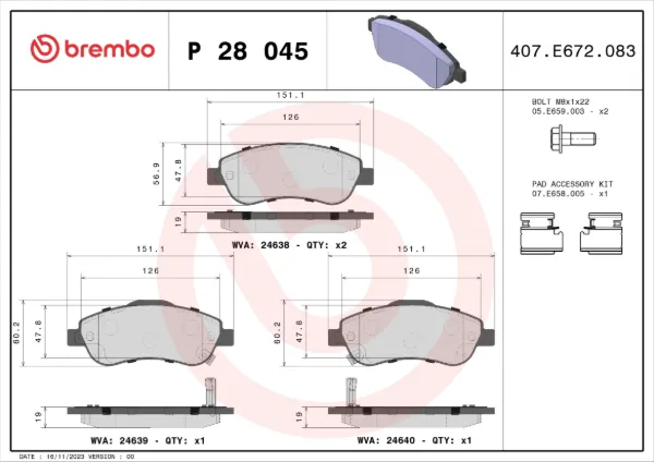 Pastillas de freno P28045 Brembo