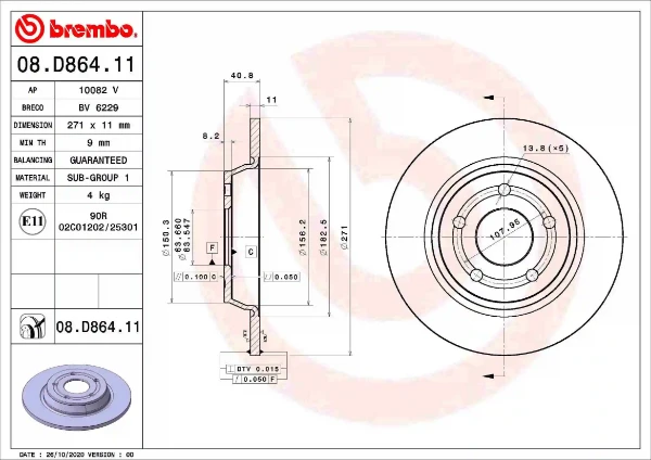08.D864.11 Brembo freno de disco delantero