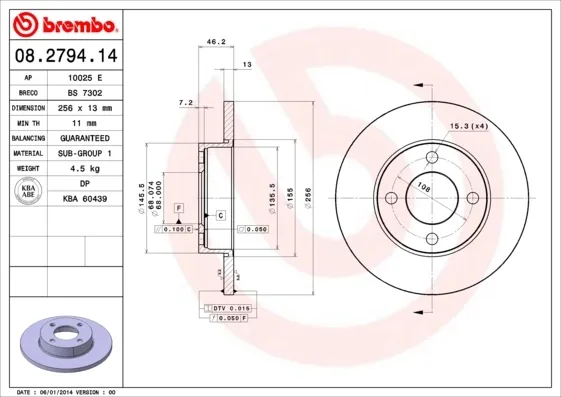 Disco de freno 08279414 Brembo