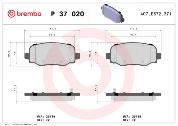 Pastillas de freno traseras P37020 Brembo
