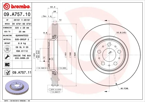 Disco de freno 09A75711 Brembo