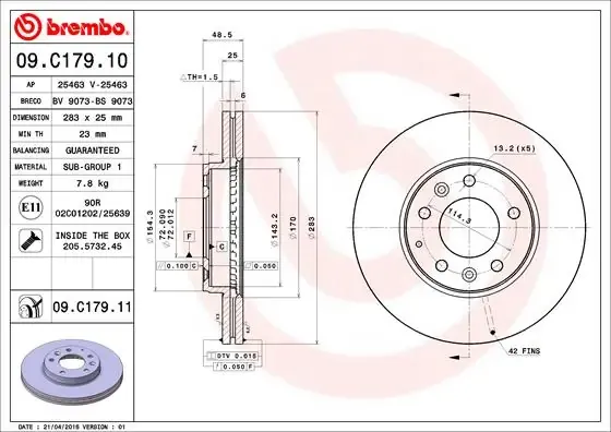 Disco de freno 09C17911 Brembo